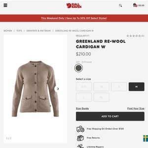 Fjallraven Women’s Re-Wool Cardigan Size Medium